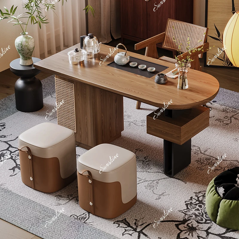 

Balcony Small rattan household living room Tea table Song Dynasty aesthetics Middle ancient solid wood