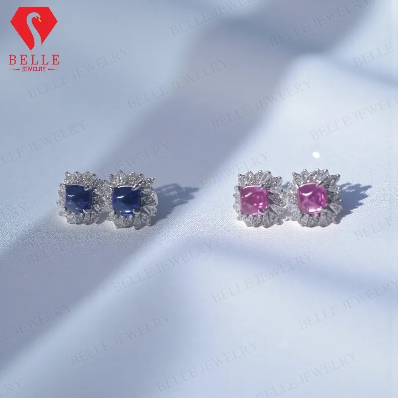 

S925 Silver 1.3-2.5CT Lab-Grown Gemstone Earrings Main Emerald & Sugar Tower Shape Side Moissanite Popular Christmas Party Gif