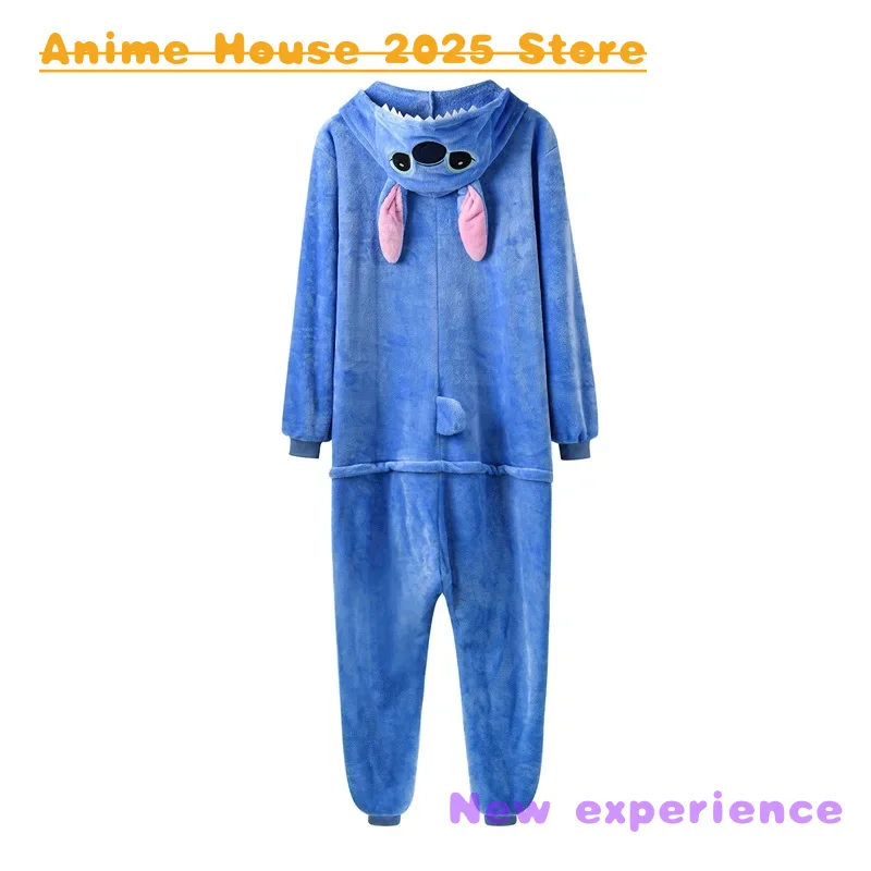 2025 Animation Costume Unisex Zipper Onesie Blue Pajama Animal Kigurumis Women Winter Warm Sleep Suit Couple Overall Soft Flanne