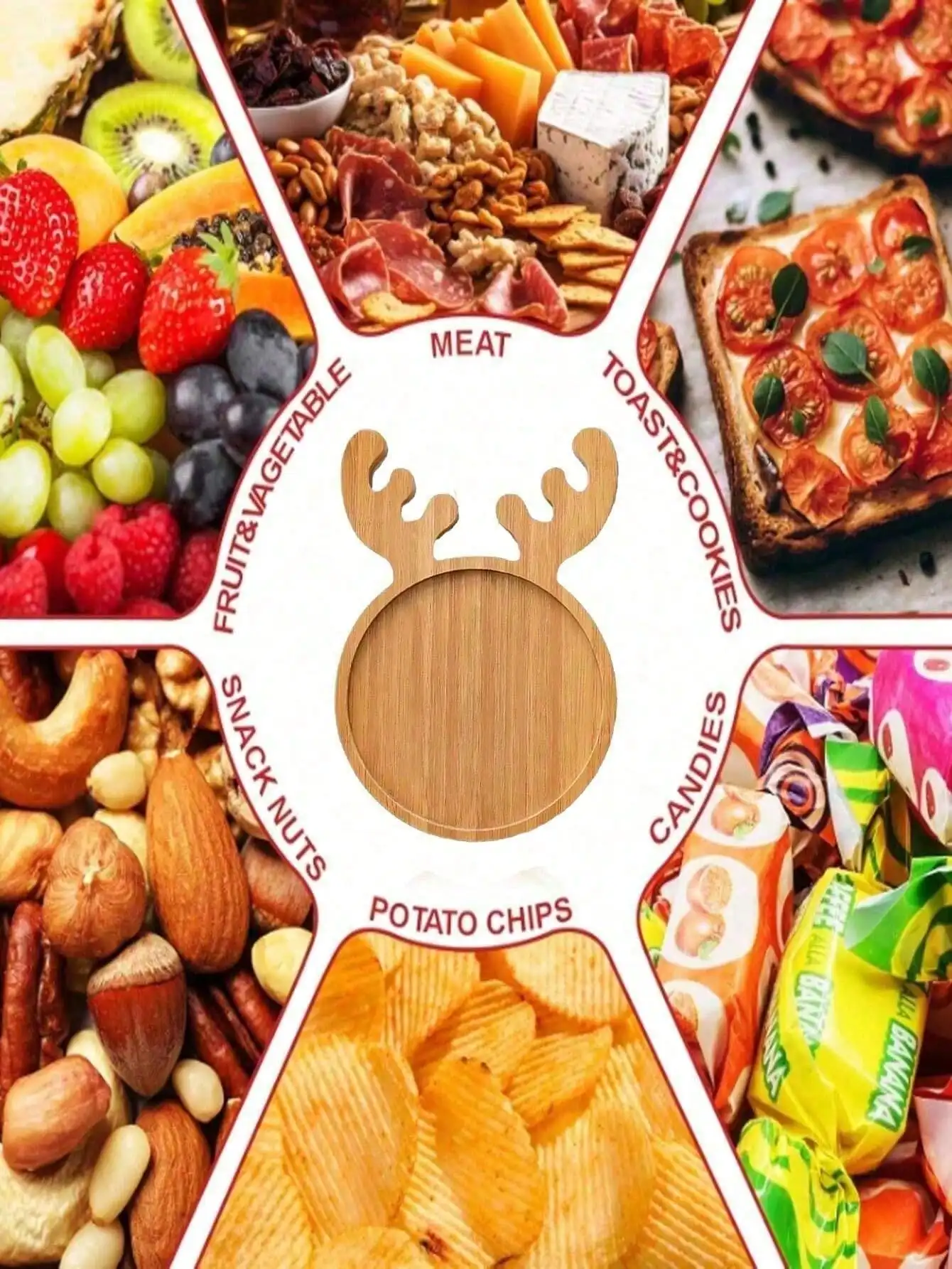 1pc Reusable Christmas Wooden Tray, Deer Antler Shaped Tray, Deer Antler Shaped Coasters, Suitable For Sushi, Fruit
