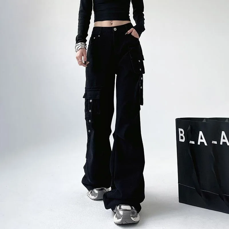 

Deeptown Vintage Baggy Spring Cargo Pants Woman Streetwear Casual Grunge Wide Flare Leggings Harajuku Y2k Gothic Baggy Trousers