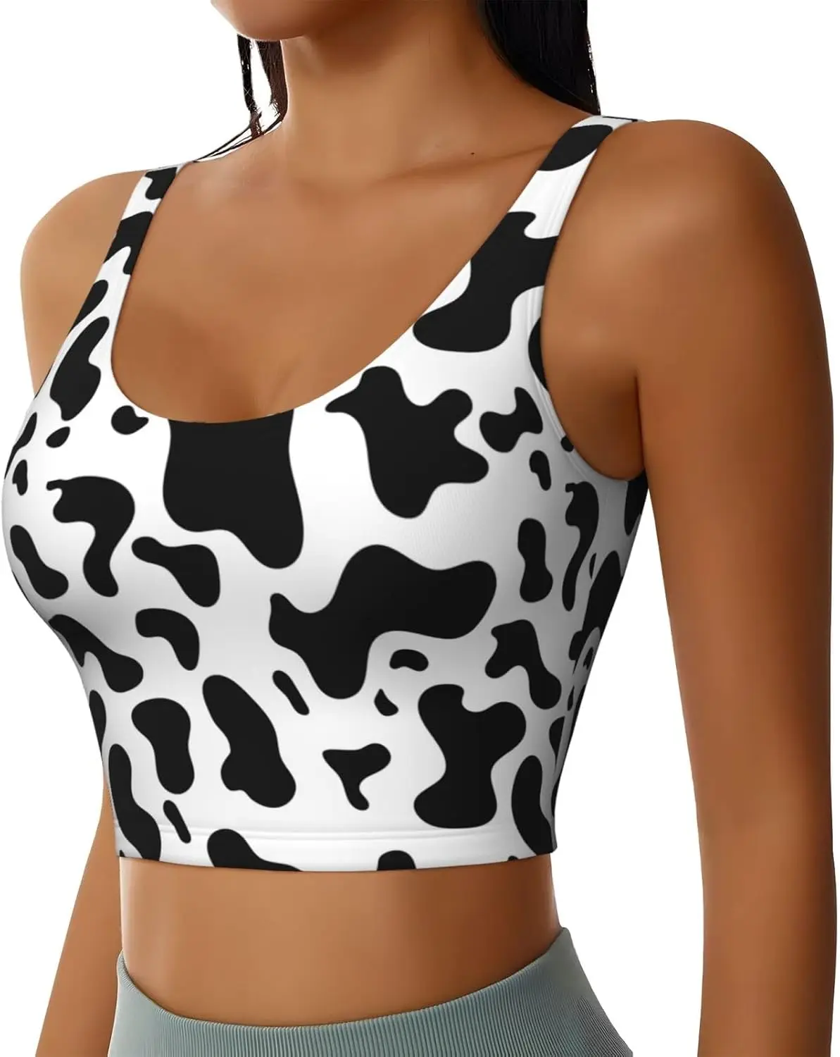 Bra Olahraga Pola Sapi untuk Wanita Bra Lari Racerback Bra Olahraga Crop Tank Top