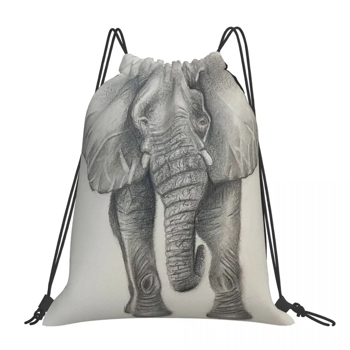 Black And White Elephant Backpacks Portable Drawstring Bags Drawstring Bundle Pocket Storage Bag BookBag For Man Woman School