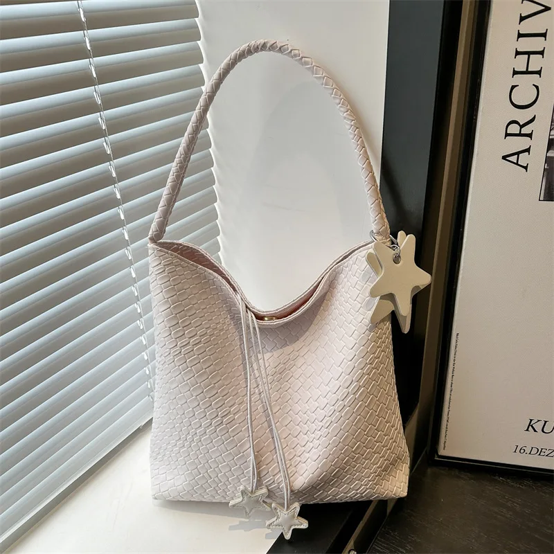 

Casual Women Textured Tote Bag with Star Accents, Roomy Drawstring Shoulder Purse for Everyday Large Capacity Commuter Tote Bag
