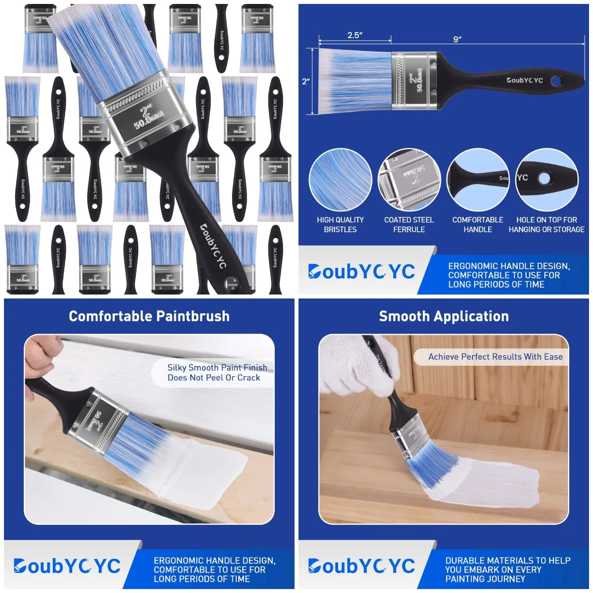 

24 Pack 2-Inch Flat Paint Brushes, Plastic Handle, for Walls, Furniture & DIY Painting