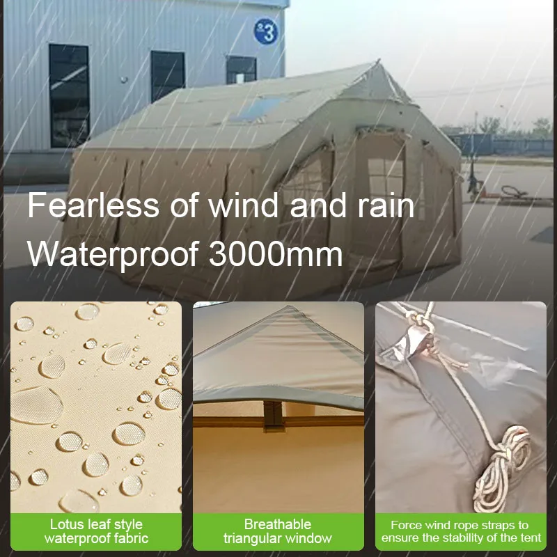 Portátil atacado direto da fábrica 12 ㎡   Barraca de acampamento de ar inflável para viagem familiar com portas duplas à prova d'água grande clarabóia