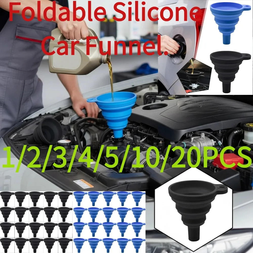 

10/20PCS Car Silicone Oil Funnel Foldable Telescopic Design Portable Round Funnel Heat Resistant for Auto Oil Fuel Fluid Transfe