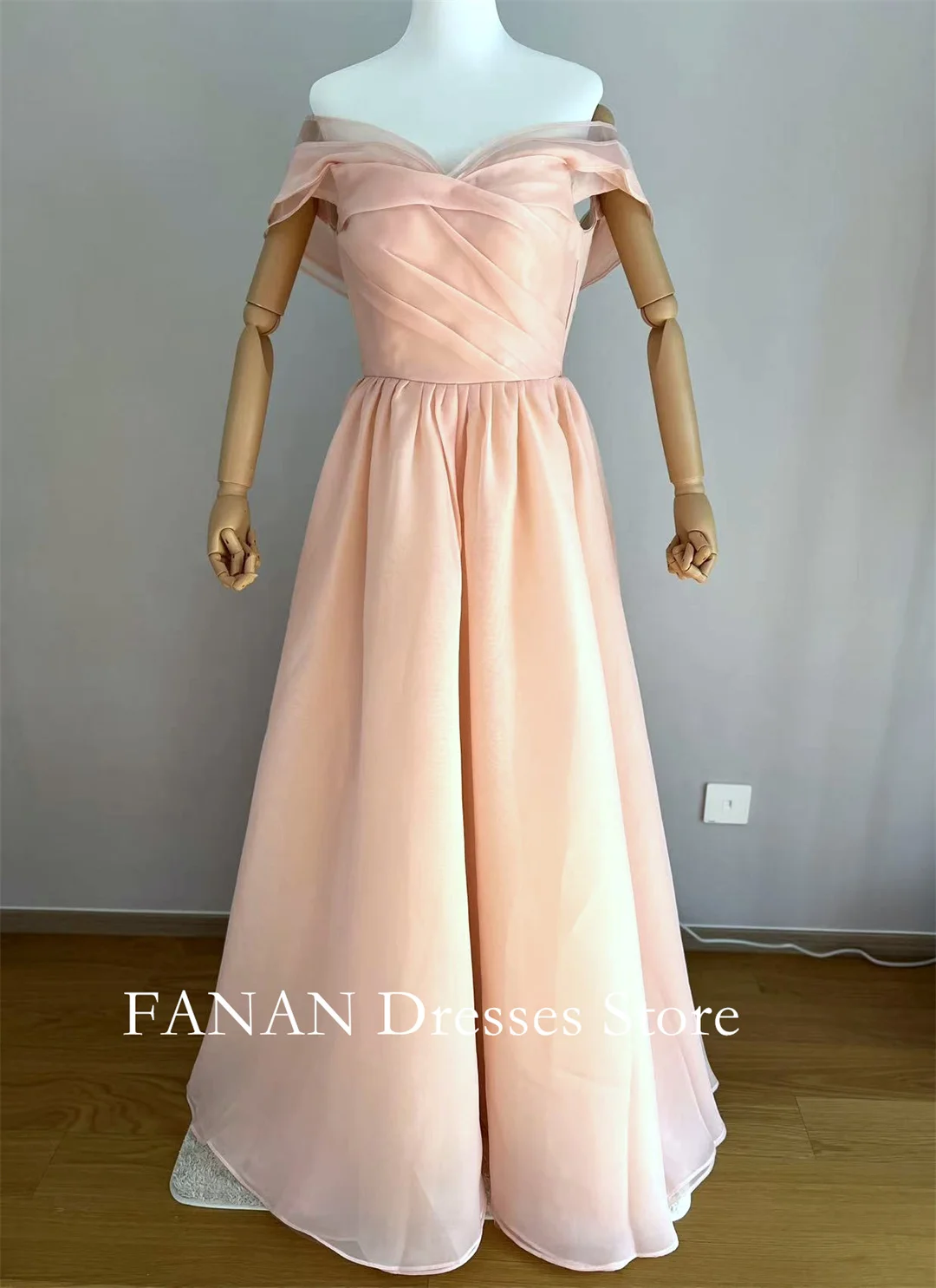 FANAN-vestidos de fiesta de noche personalizados, color rosa, Organza, Corea, sin espalda, fruncidos, vestidos de boda para mujer, vestidos de