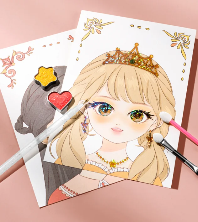 Girls Makeup Toy Set DIY Princess Cosmetics Kit Quiet Sticker Book Birthday Gift for Kids Art Crafts Dress Up Stickers Christmas