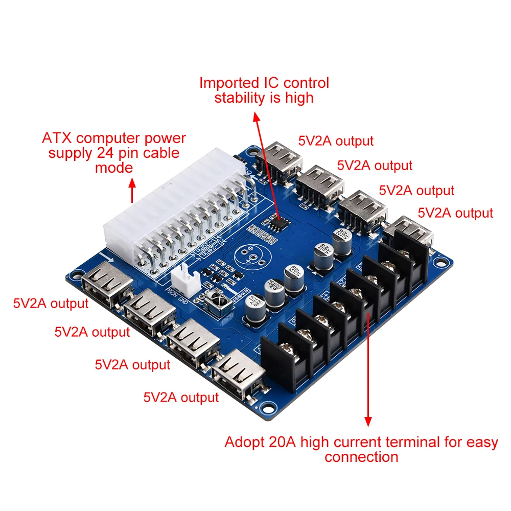 Scheda di sblocco dell\'alimentatore ATX a 24 pin e Kit di custodia in acrilico adattatore del modulo supporto del connettore di alimentazione