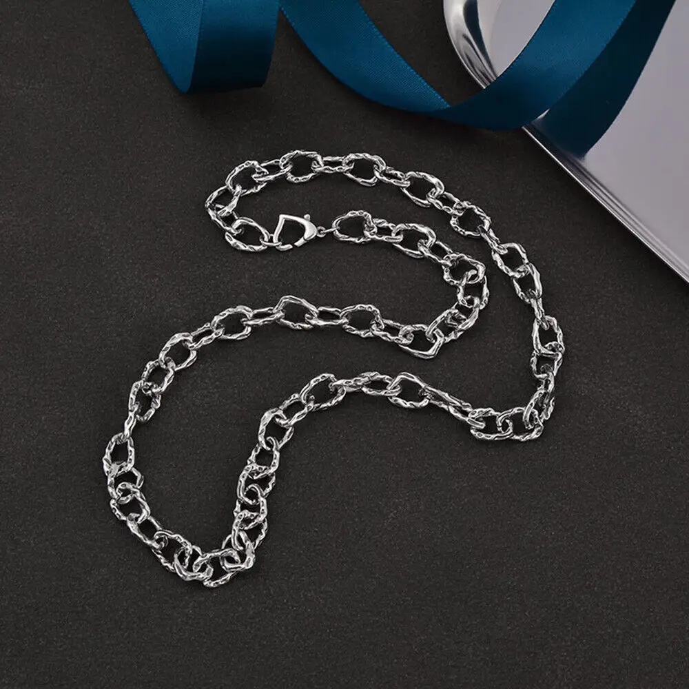 

Real 925 Sterling Silver 8mm Unique Circle Link Chain Necklace 17.7"-23.62"L