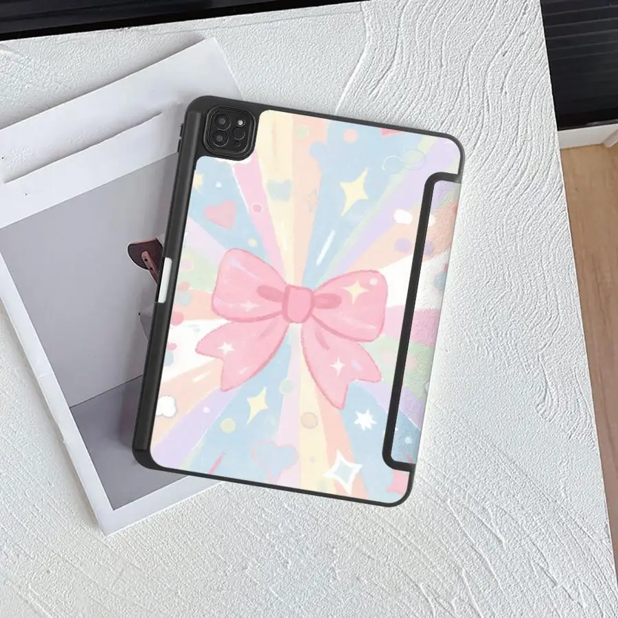 Pink Bow Tie Holder Cover Tablet Case For iPad Pro 11th 10th 9th 8th 7th 12.9inch Pro 2025 Air 4 5 M3 M2 1 2 M4 11inch Mini 6 7