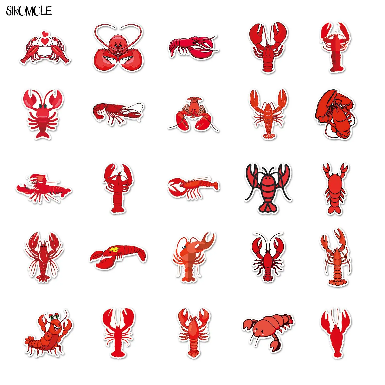 10/30/50pcs Cute Red Lobster Stickers Animals DIY Car Laptop Suitcase Skateboard Guitar Cartoon Graffiti Sticker Kid Gift Toy