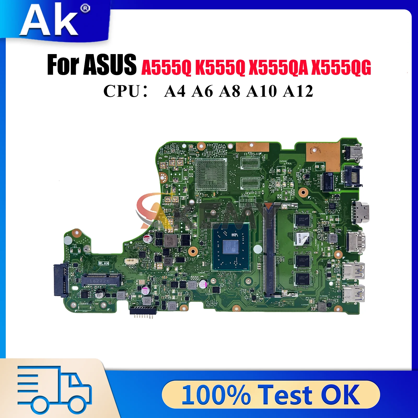 

X555QA Laptop Motherboard For ASUS VivoBook K555Q X555QA A555Q X555Q X555QG Mainboard W/ A4 A6 A8 A10 A12 CPU tests OK fast ship