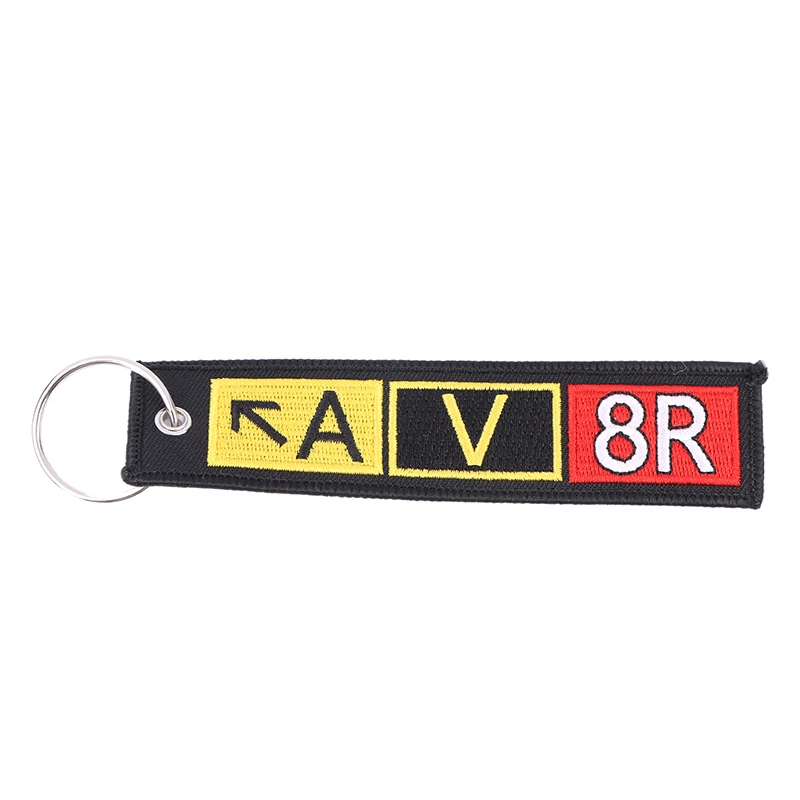 Aviation Gift Double-sided Embroidery Pilot AV8R Airport Taxiway Pattern Memorial Key Chain Keychain Rectangle Keyring