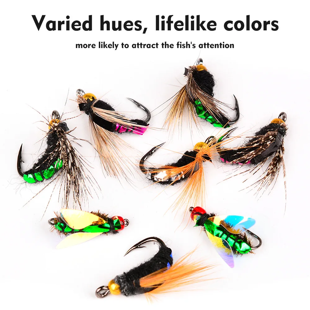 

Набор из 50 рыболовных мушек для нахлыстовой ловли, влажные/сухие мушки для ловли форели с коробкой для хранения, разнообразные рыболовные приманки для баса