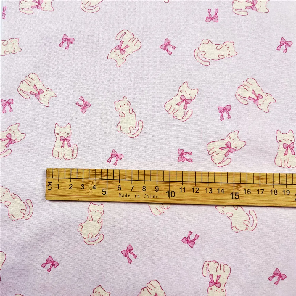 Pink bow mini kitten Cotton Fabric for Tissue Sewing Quilting Fabric Needlework Material DIY Handmade Craft