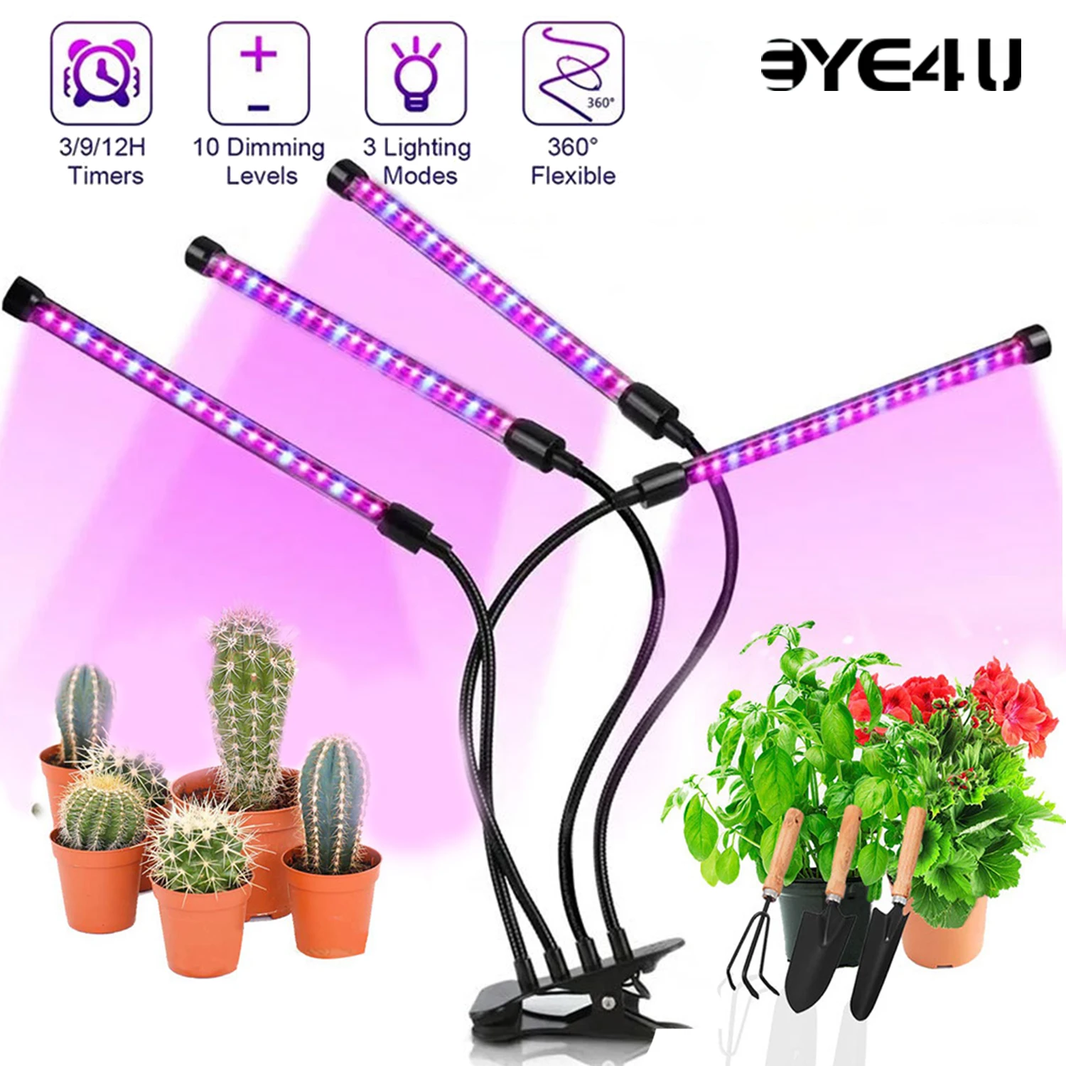 

LED Plant Grow Light Indoor Full Spectrum Timer Setting 3H/9H/12H 10 Dimmable 3 Color Light Mode Switching USB For Garden Plants