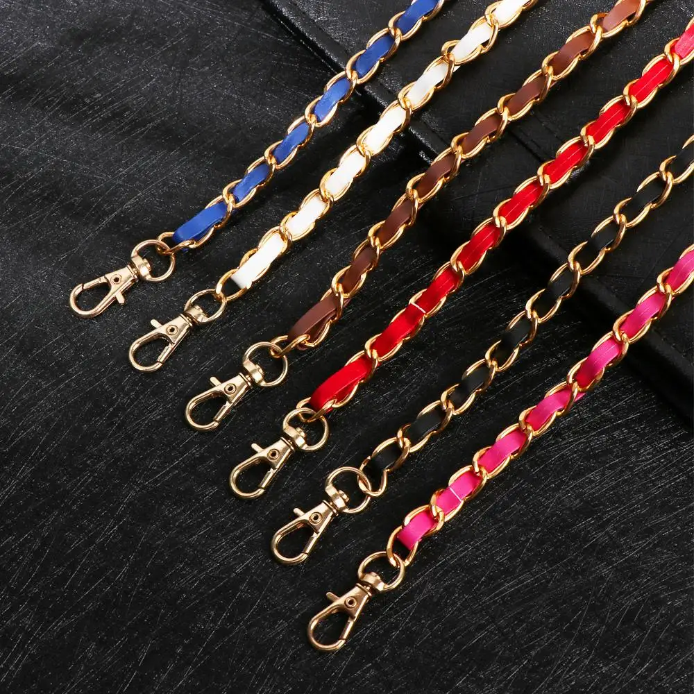 120cm Long Shoulder Bag Strap Replacement Metal PU Leather Adjustable Backpack Strap Decorative Chain DIY Bag Accessories