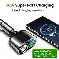 66W 4 Ports Car Charger 3.1A Dual USB 30W PD Quick Charge Car phone Charger Car Cigarette Lighter Fast Charger Power Adapter