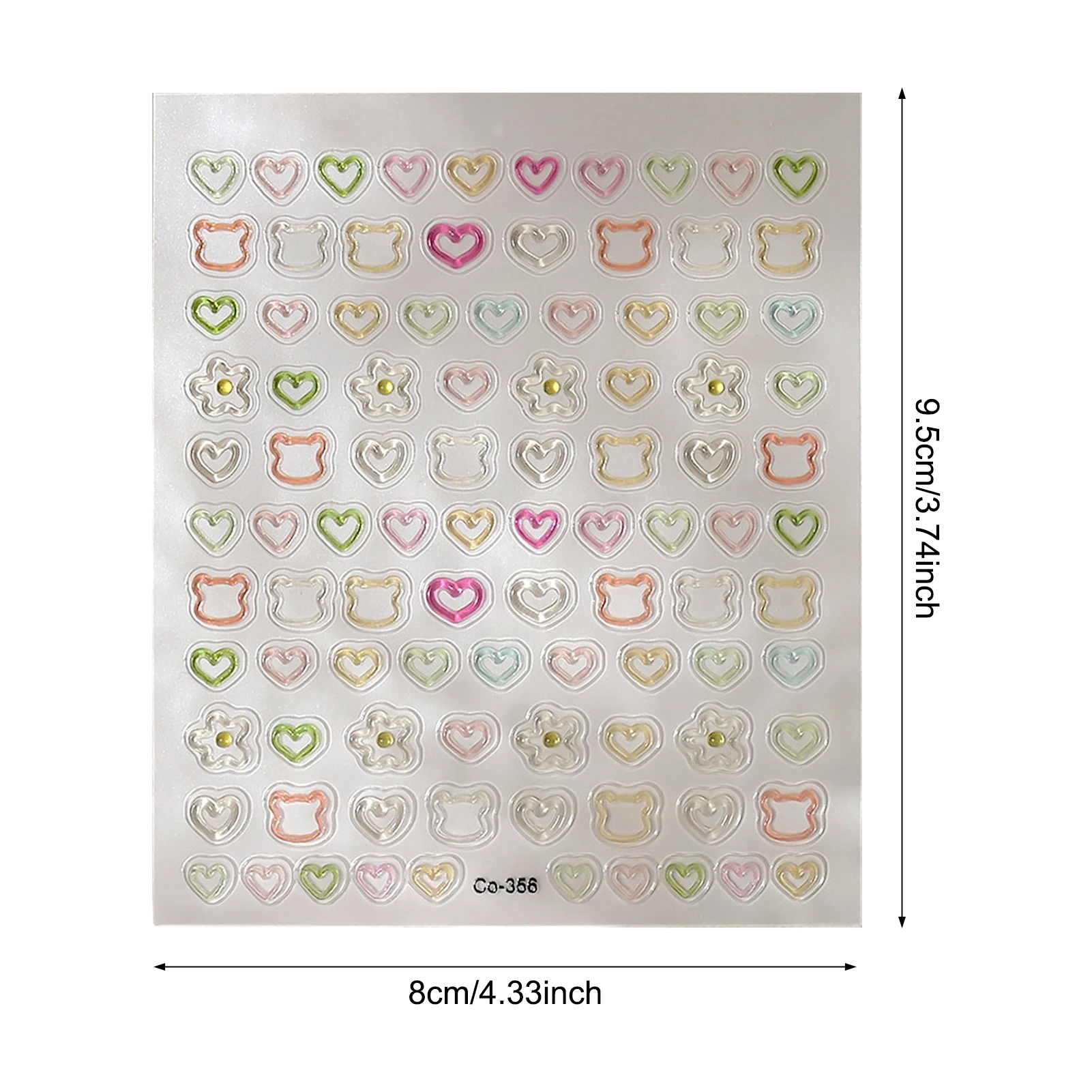 3D Embossed Nail Stickers - Cute Hollow Bear Heart Flower Decals Self-Adhesive Nail Art Sticker for Women Girls DIY Manicure