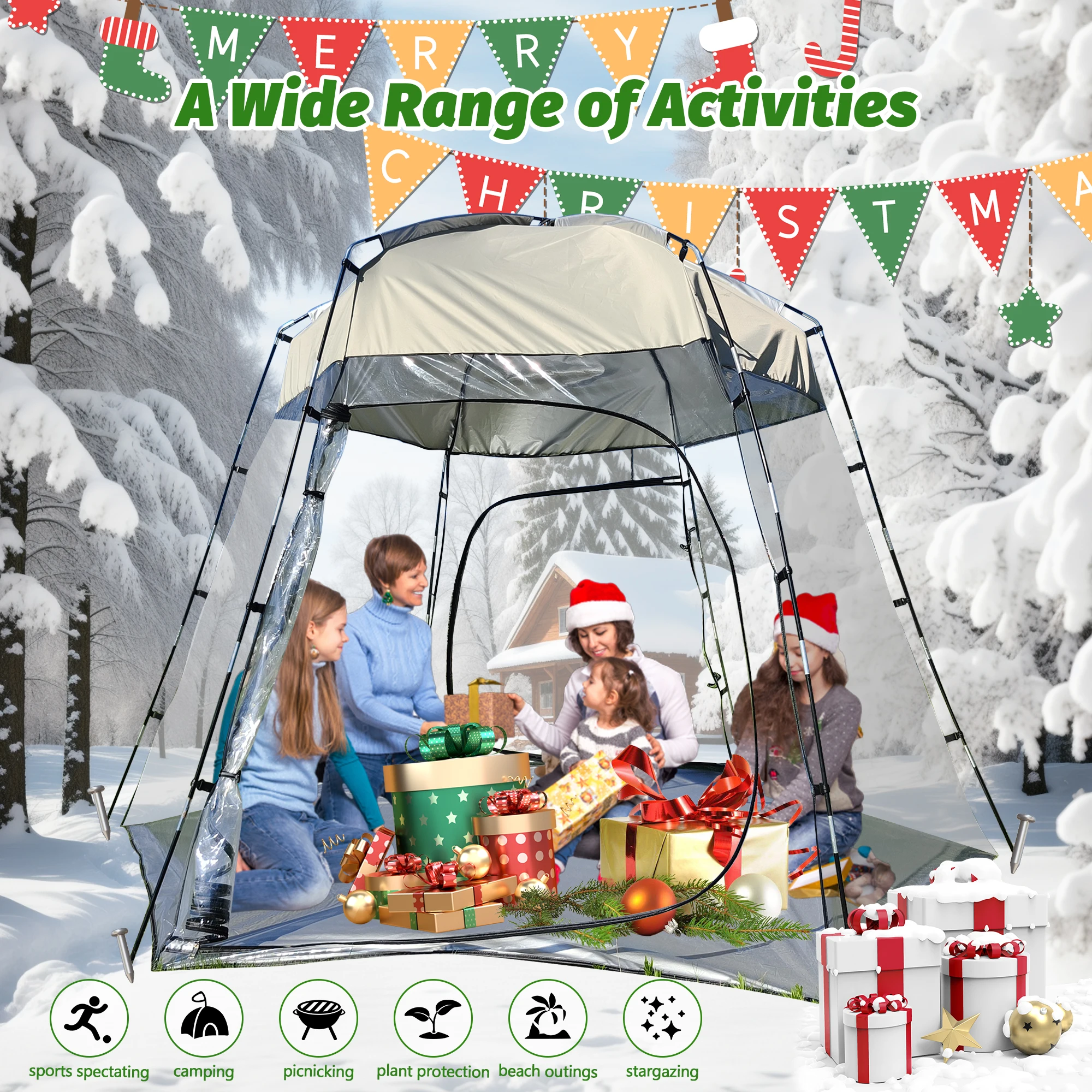 المحمولة عيد الميلاد واضح خيمة PVC يندبروف مقاوم للماء الأسرة الدافئة في الهواء الطلق غرفة الشمس فقاعة منزل شفافة مأوى دافئ #4