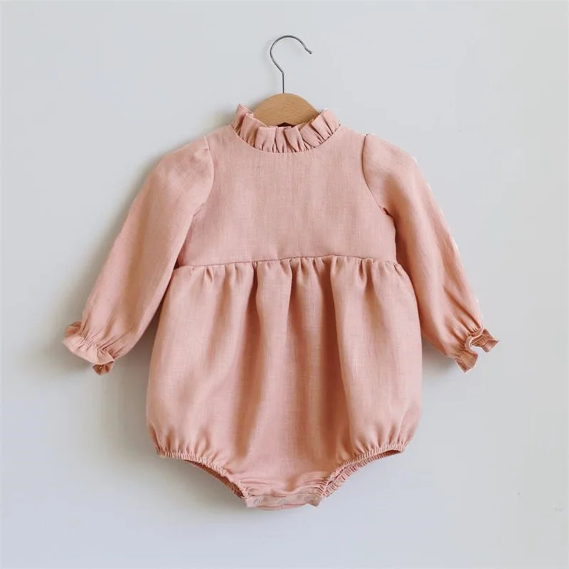 Spring Fall Newborn Infant Romper Baby Girl Long Sleeve Cotton Linen Bodysuit Jumpsuit Baby Clothing for 3-24Months