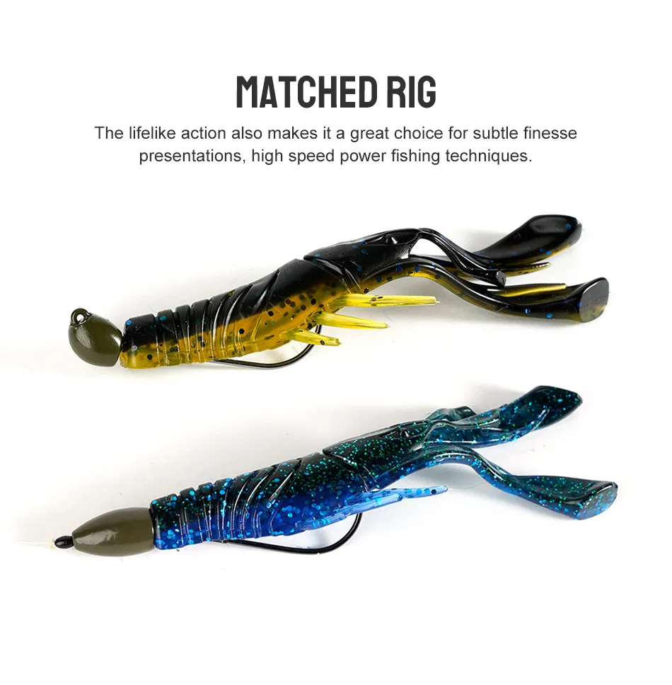 DYY Kicker Craw Weicher Köder 10,5 cm 4,2 Zoll 8,8 g Silikon-Angelköder Garnelen Craw Künstlicher weicher Köder Bass Finesse Angelköder – Detail 6