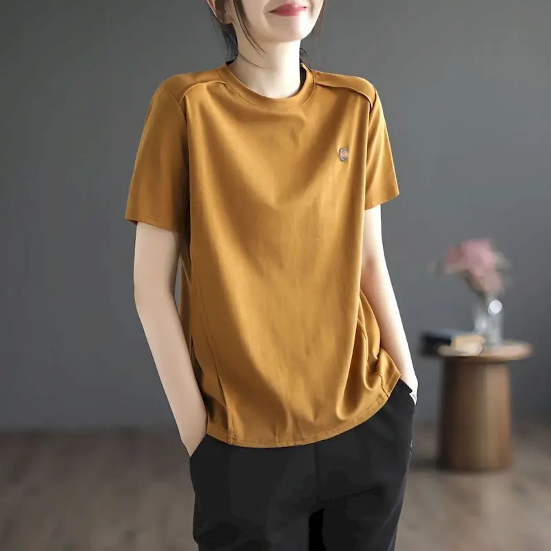 

Women's T Shirt Casual Loose Short Sleeve Tops Fashion Design Solid Color T-shirt Summer Trend Thin Aesthetic Tshirt Y2k Clothes