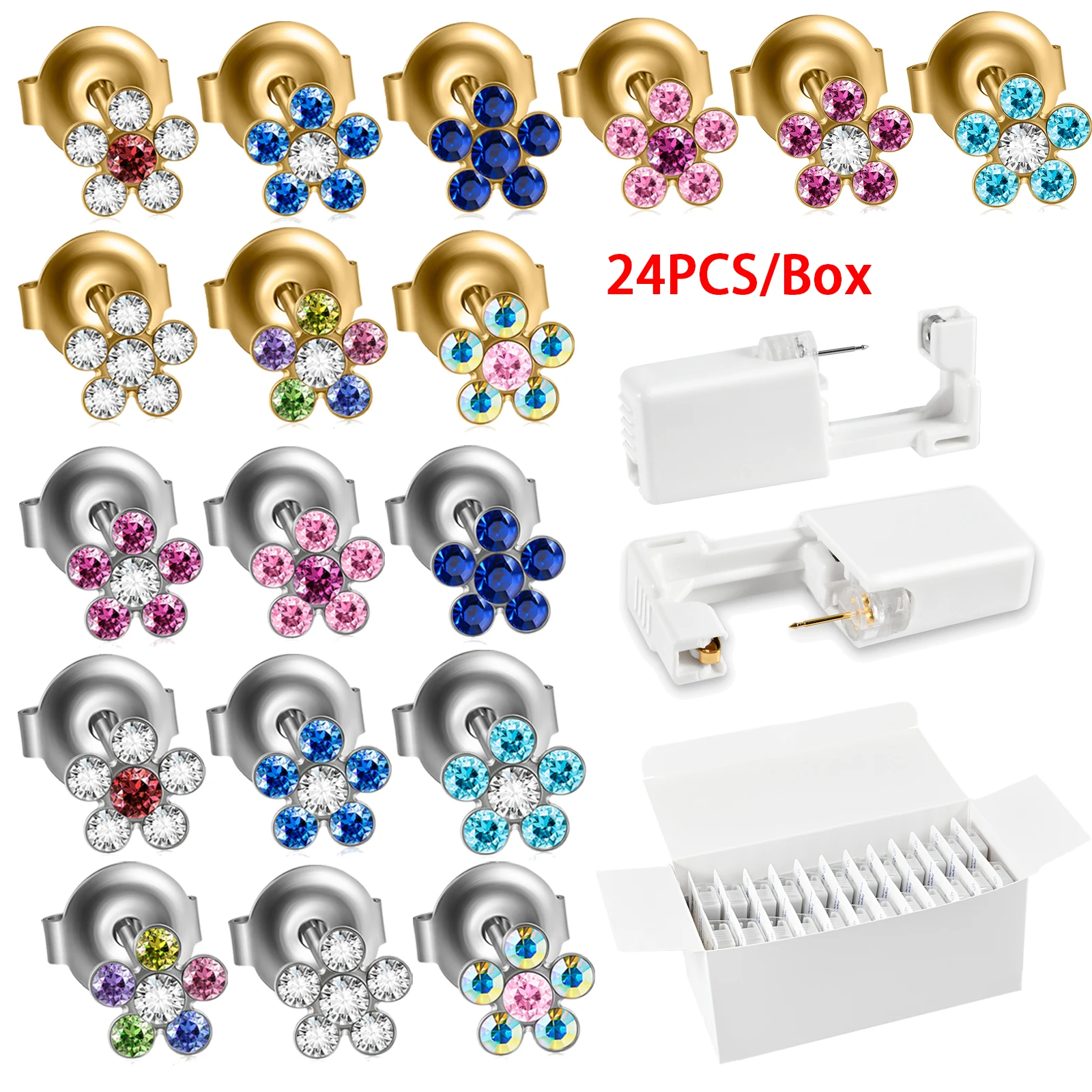 

24PCS/Box Disposable Sterile Ear Piercing Unit Flower Builted Ear Tragus Piercing Gun Home Use Piercer Tool Machine Kit Stud