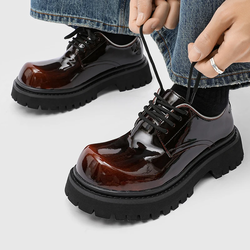 New Big Head Gradient Derby Men Shoes Thick Bottom High End Casual Men Fashion Trendy Shoes