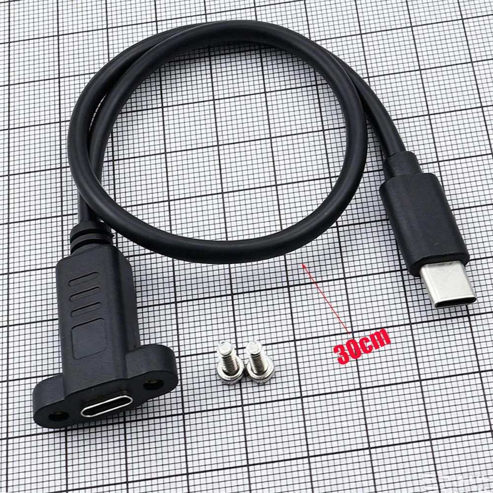 Type-C Male to Female extension cable With ear fixed screw hole panel USB2.0 revolving female charging data cable