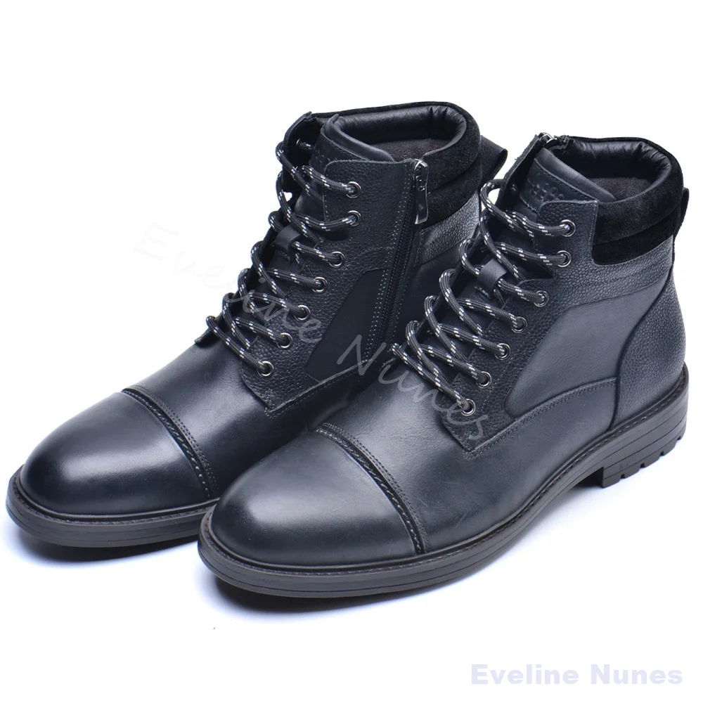 Vintage Brown Genuine Leather Combat Boots Men Lace Up Non Slip Lug Sole Casual Ankle Boots Working Daily Outdoor Trekking Boots