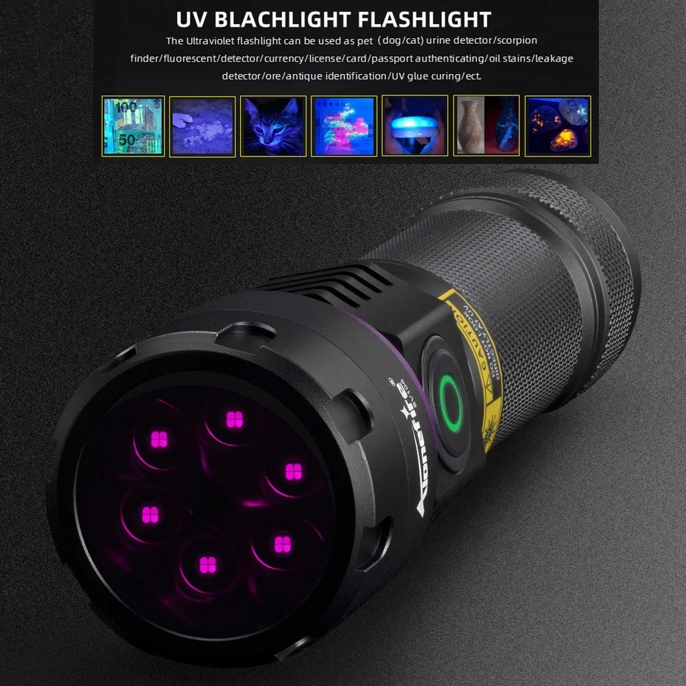 120W 365nm UV Flashlight 6Light Ultra Violet Black Light Ink Dryer Money Fluorescer Cat Dog Urine Tinea Ore Money Detector SV116