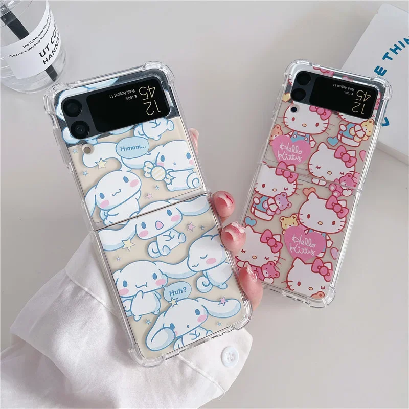 เคสซิลิโคนลายการ์ตูน Hello Kitty สำหรับ Samsung Z Flip5 4ฝาหลังกันกระแทกเหมาะสำหรับ Samsung Galaxy Z เคสนิ่มแบบใส3
