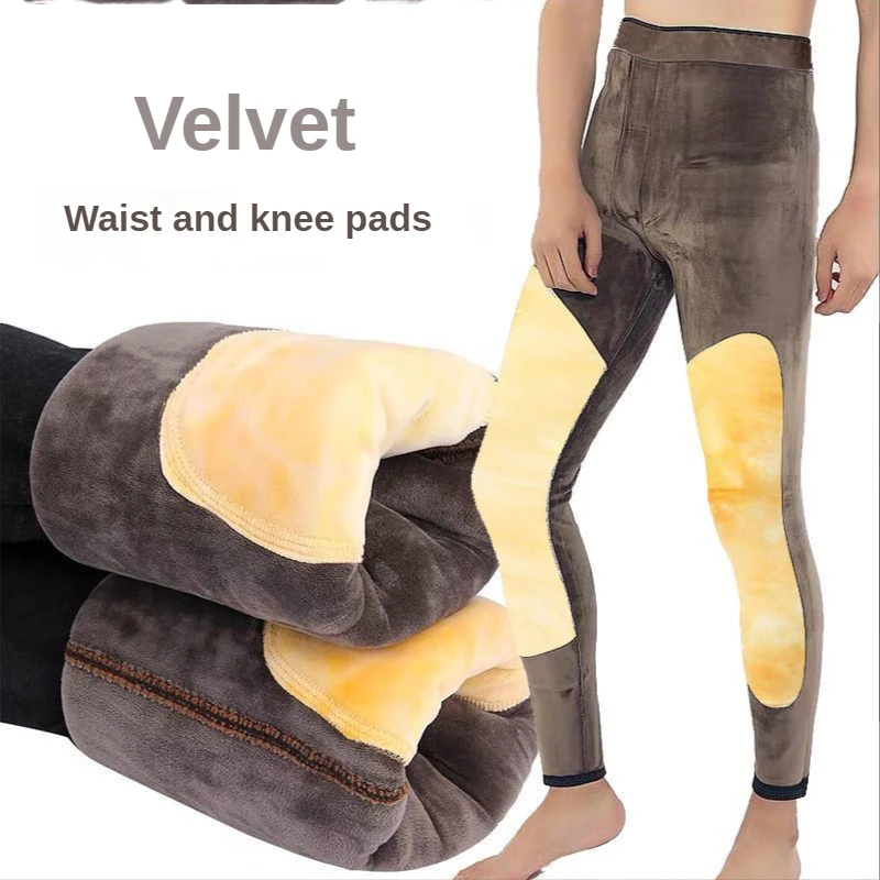 Calças térmicas masculinas leggings estiramento alpaca lã roupa interior de inverno bens estiramento frio clássico de pelúcia de algodão grosso-calças acolchoadas