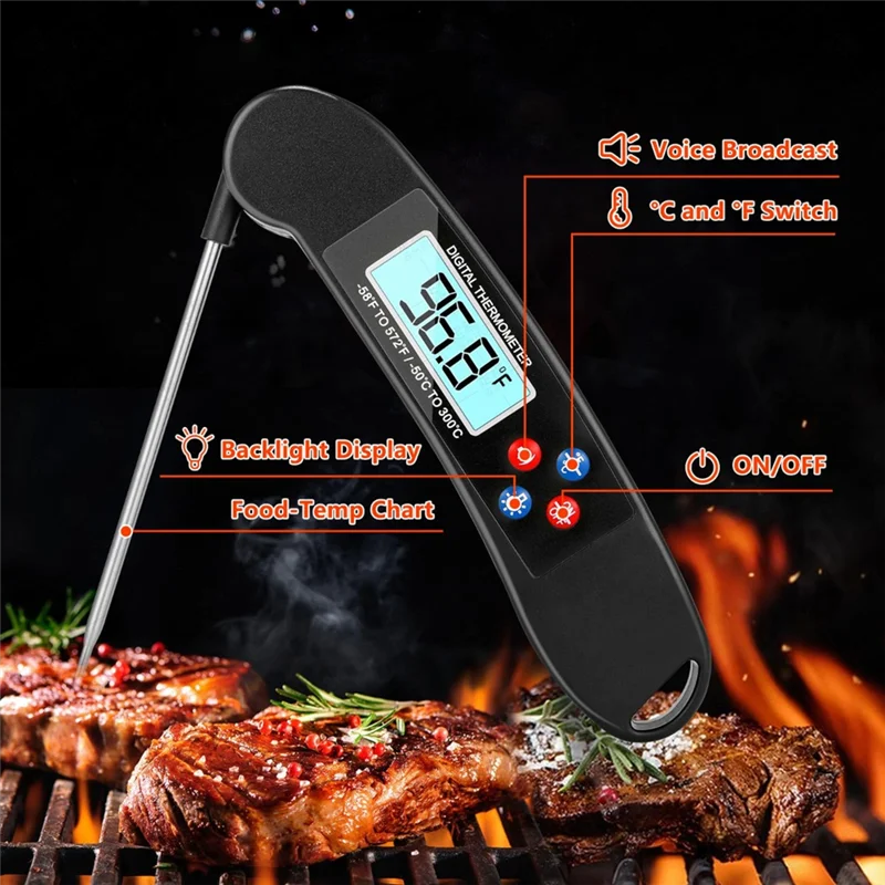A03F-Backlight Instant Read Timer Kitchen Food Thermometer Ideal Gift For Family Instant Read Thermometer For Grilling