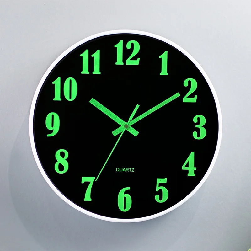 야광 벽시계, 야광 시계, 조용한 틱이 없는 조명 벽시계, 침실 배터리 작동 야간 조명, 12 인치