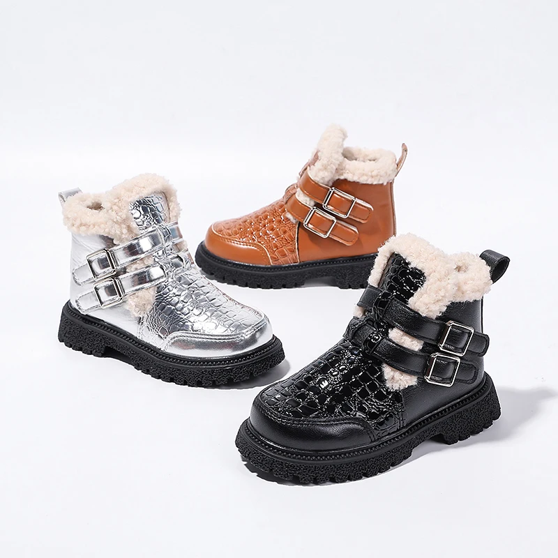 

Kids Thermal Boots Winter Thick Bottom Children Fashion Snow Boots Non-slip Round-to Girls Causal Ankle Plush Boots Warm Soft