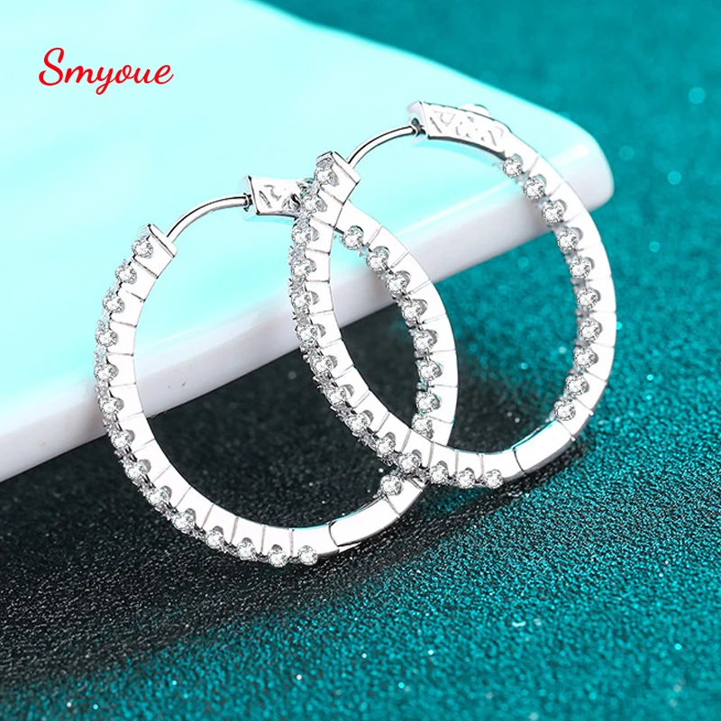 Smyoue 2.88CT White Gold Moissanite Hoop Earring for Women Sparkling Full Enternity Diamond Earrings 3.1cm 925 Sterling Silver