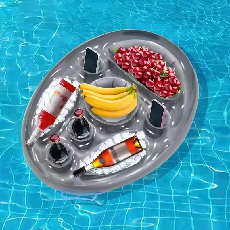 Bandeja inflable para comida, barra de hielo para piscina, soporte inofensivo poroso helado, tanque de almacenamiento de hielo para Fiesta EN LA Piscina, cubo para bebidas y frutas, 1 ud.