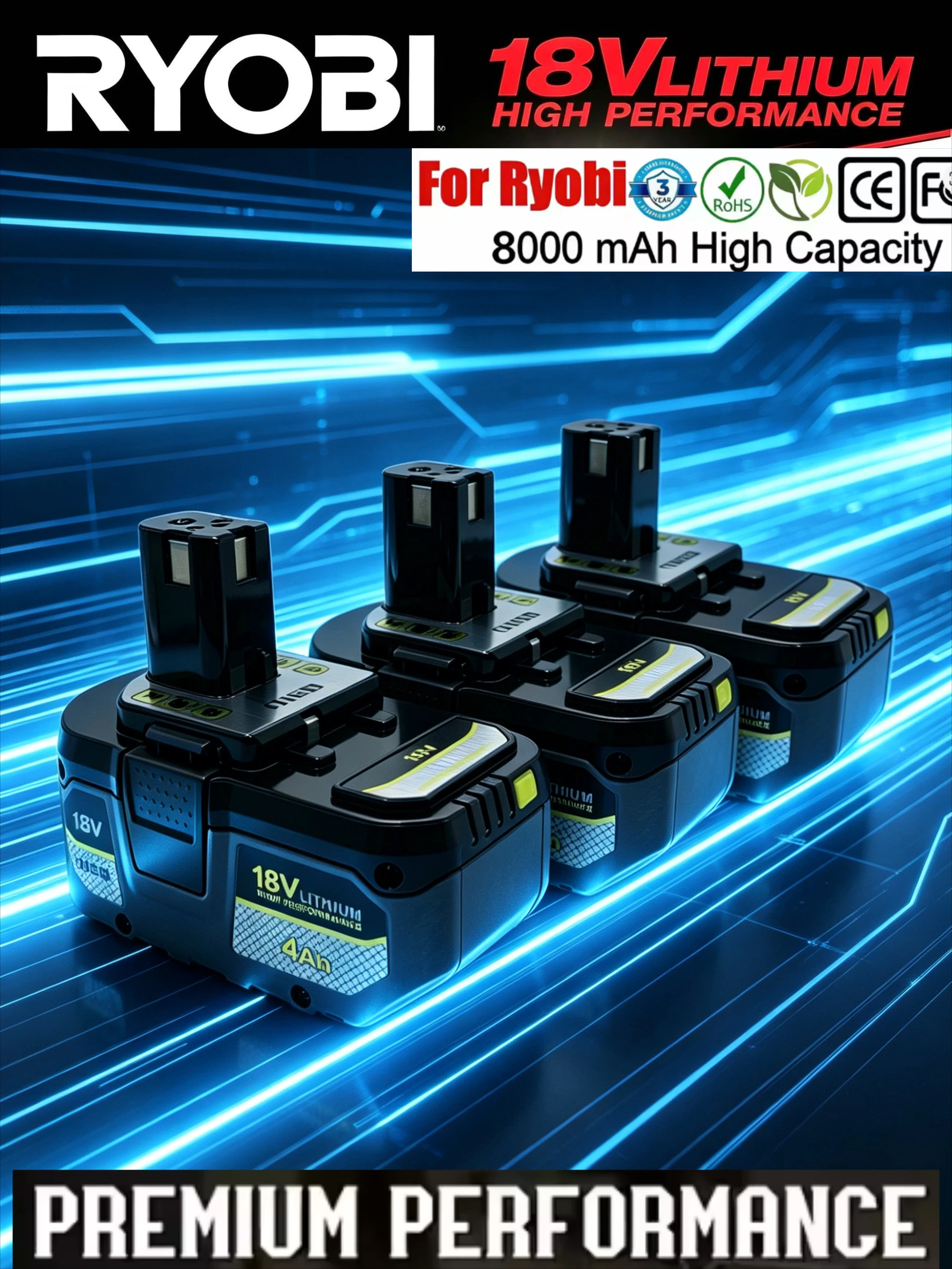 

2026 Latest RYOBI ONE+ 18V 4000-8000mAh High-Capacity Battery, upgraded lithium battery, suitable for all Cordless Power Tools.