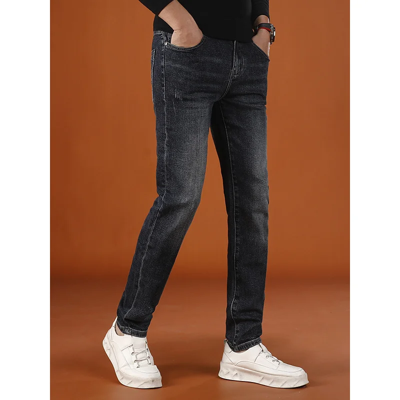 2025 New Men's Jeans with Elasticity,, Small Feet, Trendy Fashion, Casual, Autumn Pants