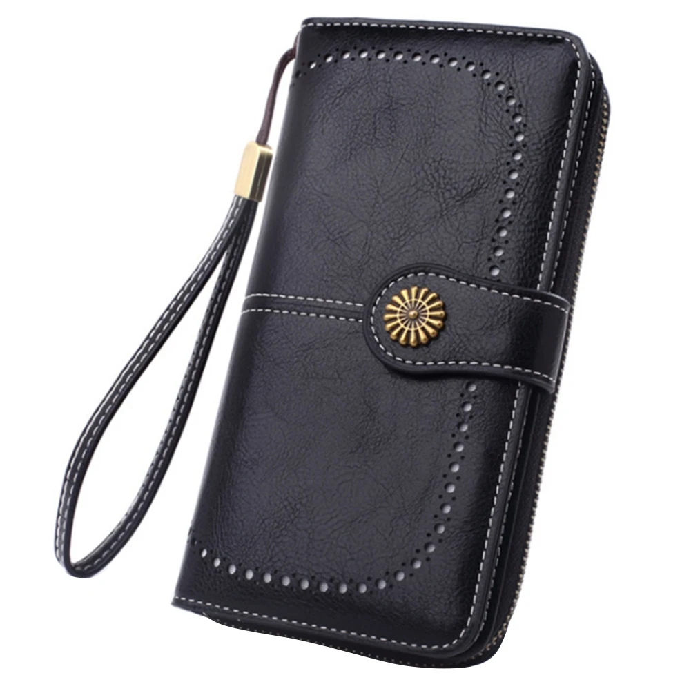 

ASDS-Skin Leather Women's Long Wallet Hollow Out Buckle Wallets Credit Card Clutch Purse Card Bag Luxury Clutch Purses