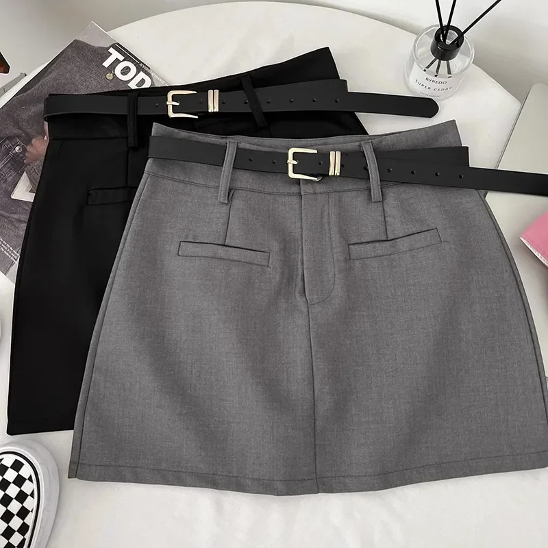 

Pop Grey High-waisted Slimming Skirt For Women 2024 Spring New Bodycon Preppy Style Fashionable Anti-exposure A- Line Skirt