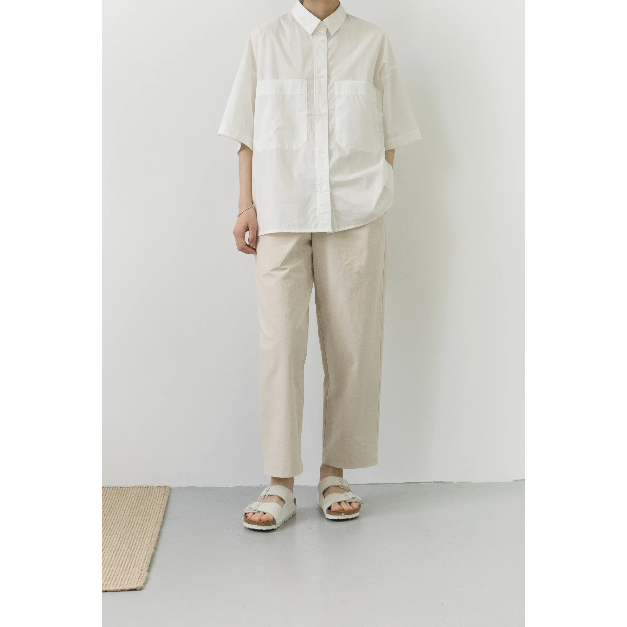 

Casual Cotton Linen Loose Wide Leg Pants Elastic Waist Patch ket Tapered Nine Point Jeans Wheat ey Bla Straight Leg Tr...