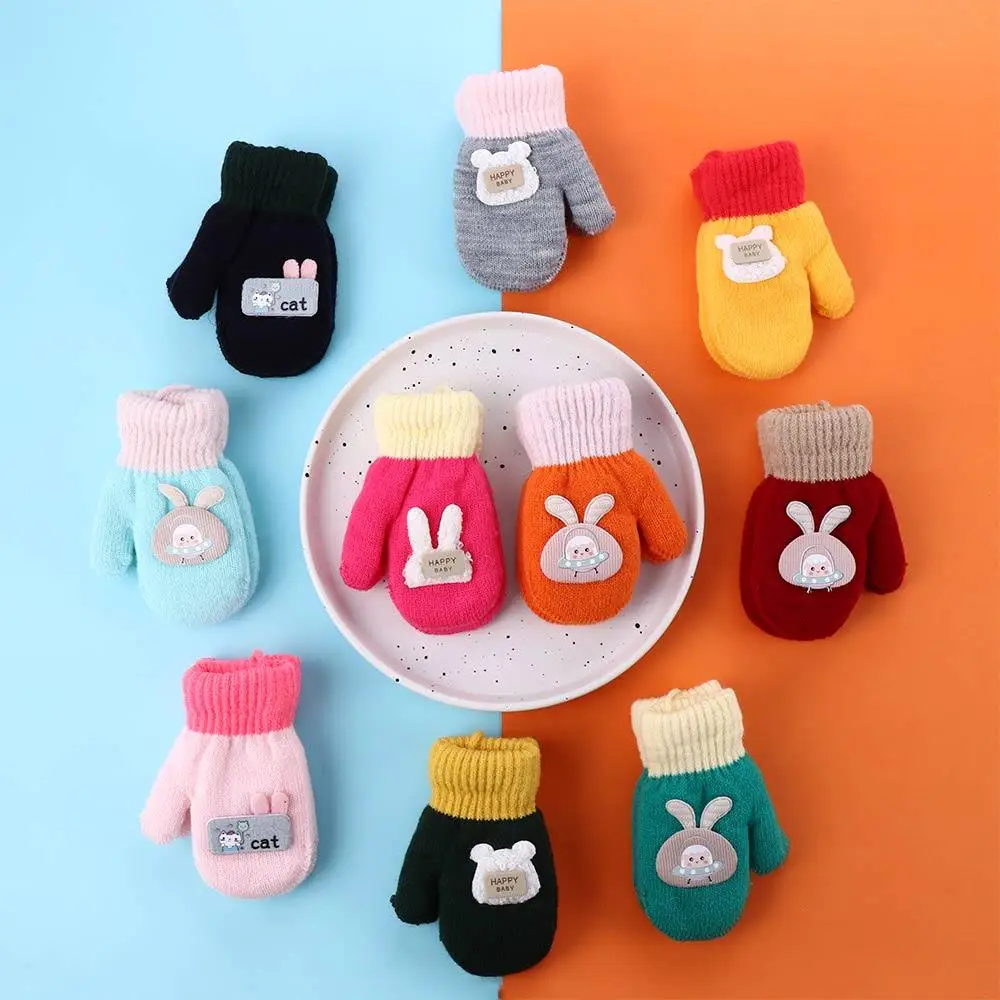 

Cartoon Outdoor Girls Toddler Children Boys Baby Mittens Warm Mittens Knitted Gloves Thickened