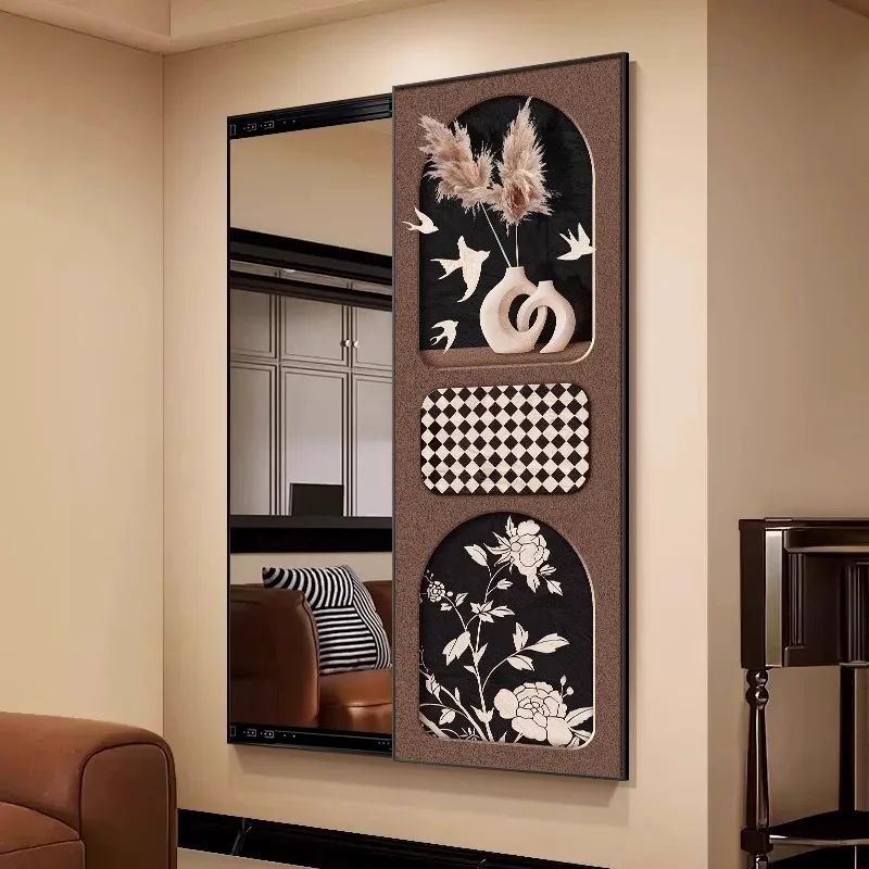 Medieval style invisible fitting mirror mural 2024 new hidden mirror French retro high-end push-pull full-length mirror