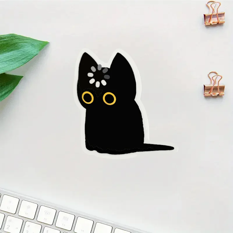 4PCS/SET  Cute Black Cat Sticker Yellow Eyes Pattern Adhesive Decal for Laptop Phone Car Decorative Waterproof