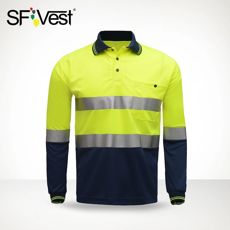 SFvest EN471  High visibility workwear two tone  safety long sleeve yellow shirt  reflective work shirt clothing